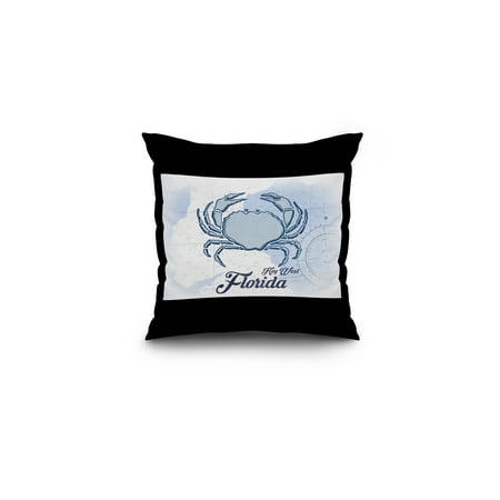 Key West, Florida - Crab - Blue - Coastal Icon - Lantern Press Artwork (16x16 Spun Polyester Pillow, Black