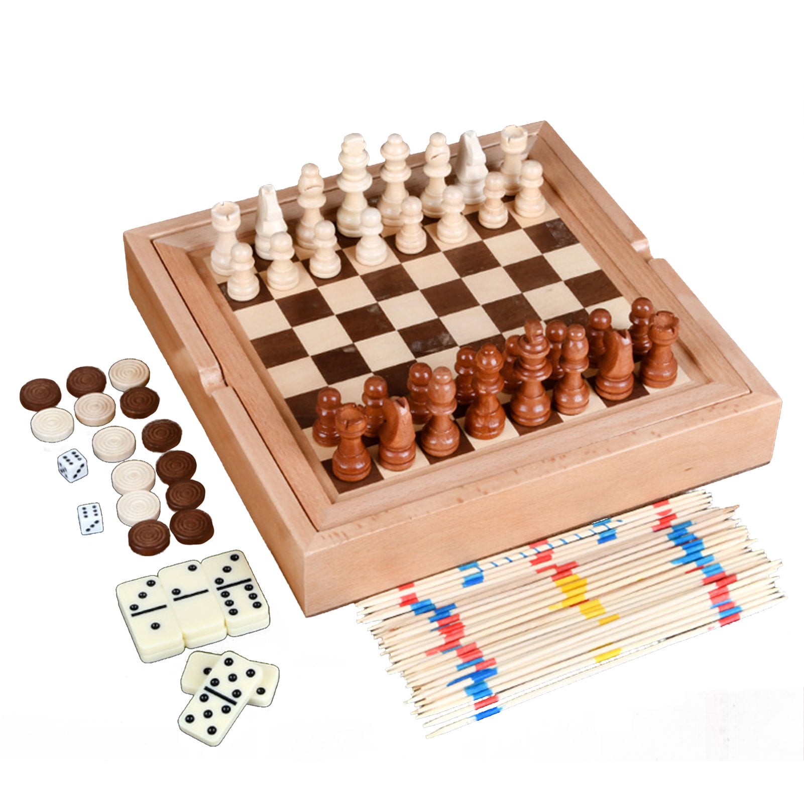 Wooden Chess Board Chess and Checkers Board Game 5 in 1 Checkers Set with  Storage Drawer, Board Games for Kids and Adults, Travel Portable Chess Game  Sets - Walmart.com