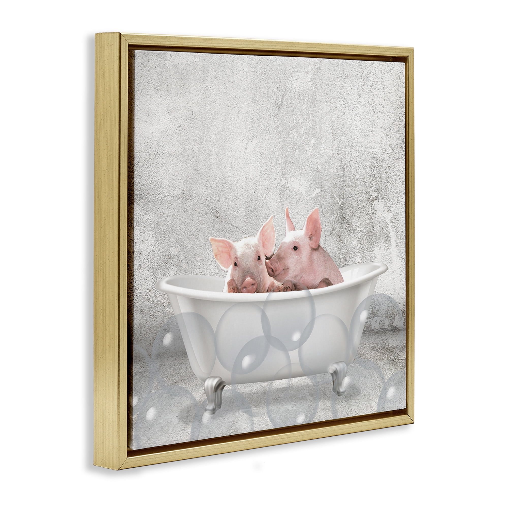 Stupell Industries Baby Piglets Bath Time Animals & Insects Painting Gold Floater Framed Canvas Art Print Wall Art, 25 x 25