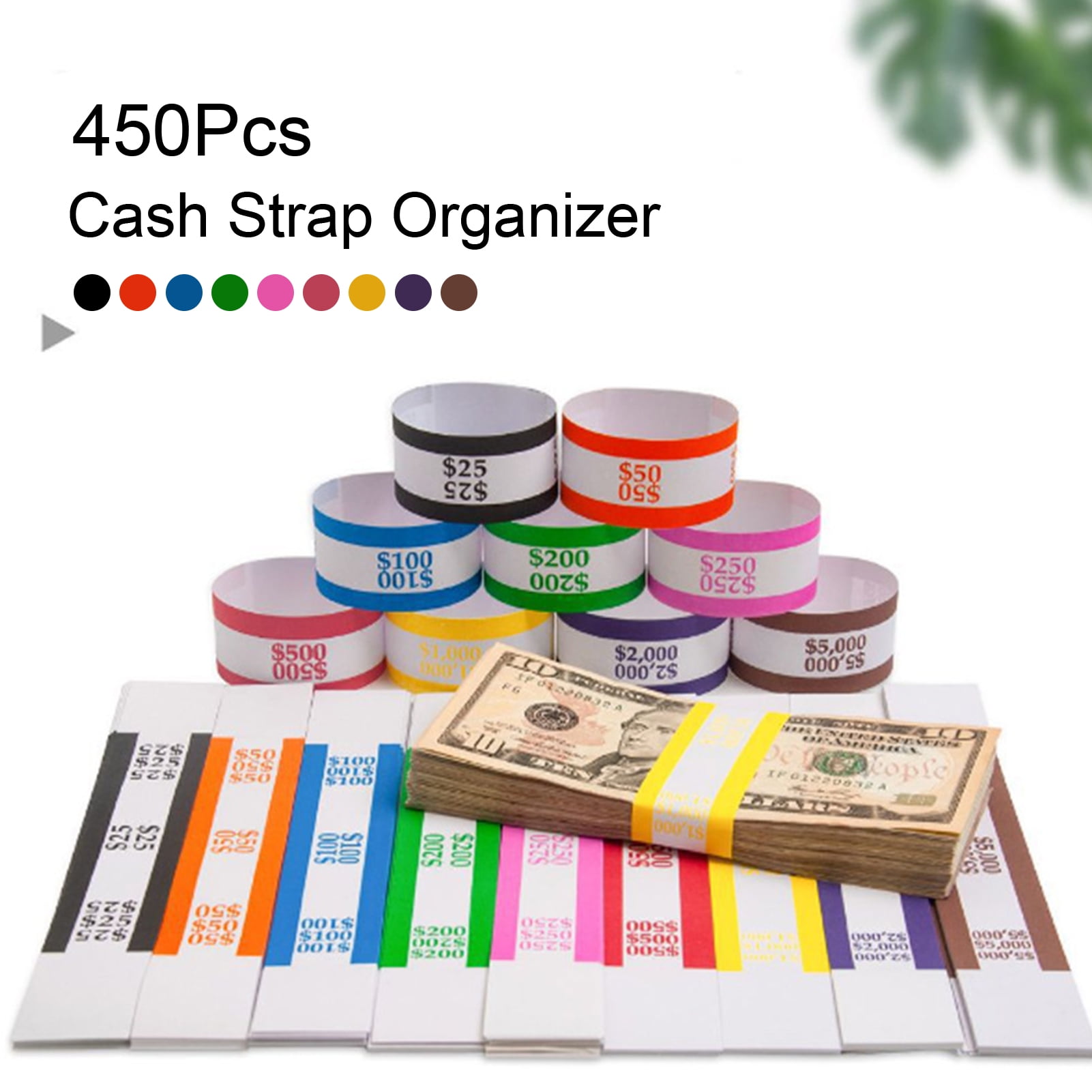 Honrane 450Pcs Money Band Bundle 9 Colors, SelfSealing Cash Straps