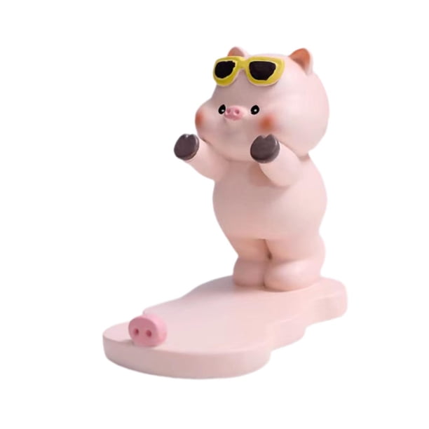 Soporte para teléfono con forma de cerdo, soporte de escritorio universal para smartphone, resina Con gafas