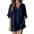 thumbnail image 2 of Neewe Women's Linen Shorts Sets 2 Piece Summer Short Sleeve Top and Shorts Sweatsuit Set Daily Outfits, 2 of 6