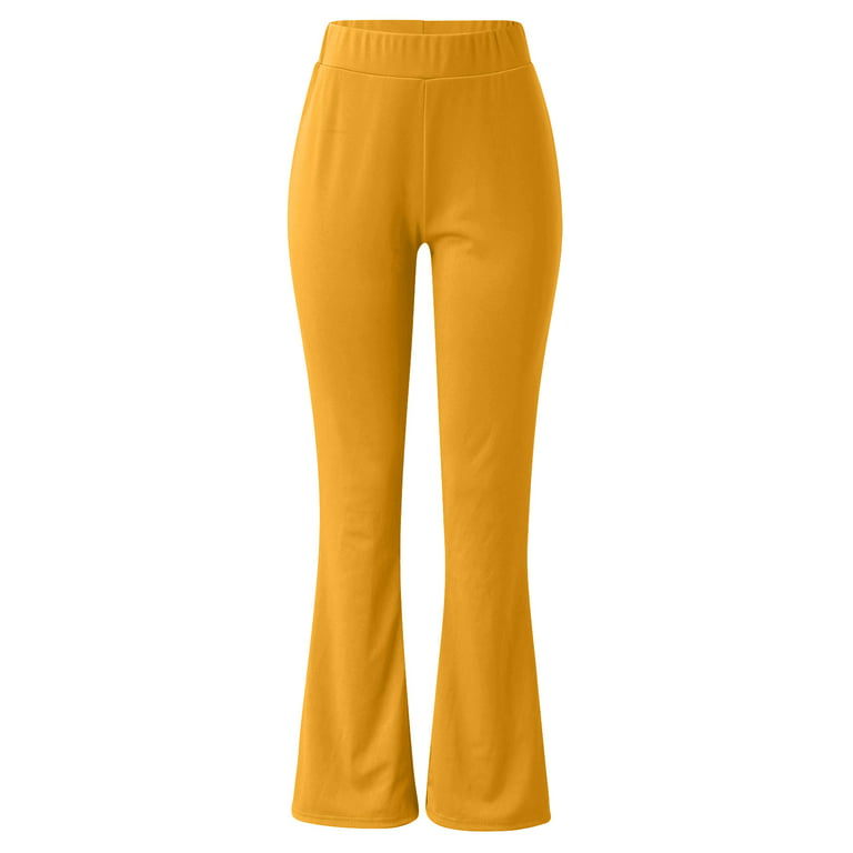 Vedolay Pants Flare Leisure Pants for Women High Waist Tummy Control Work  Pant,Yellow XL 