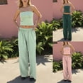 thumbnail image 2 of Pimfylm Womens Striped Two Piece Sets Summer Lounge Outfits Sailor Tube Top and Pants Matching Set Beach Vacation Travel Y2k Dark Green, L, 2 of 9