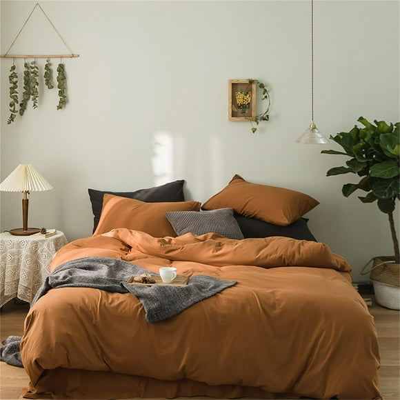 3pcs Caramel Pumpkin Duvet Cover Queen Size Burnt Orange Terracotta Bedding Set Modern Rust Brown Comforter Cover Solid Color Microfiber Duvet Cover Adults Boho Aesthetic Duvet Cover Set