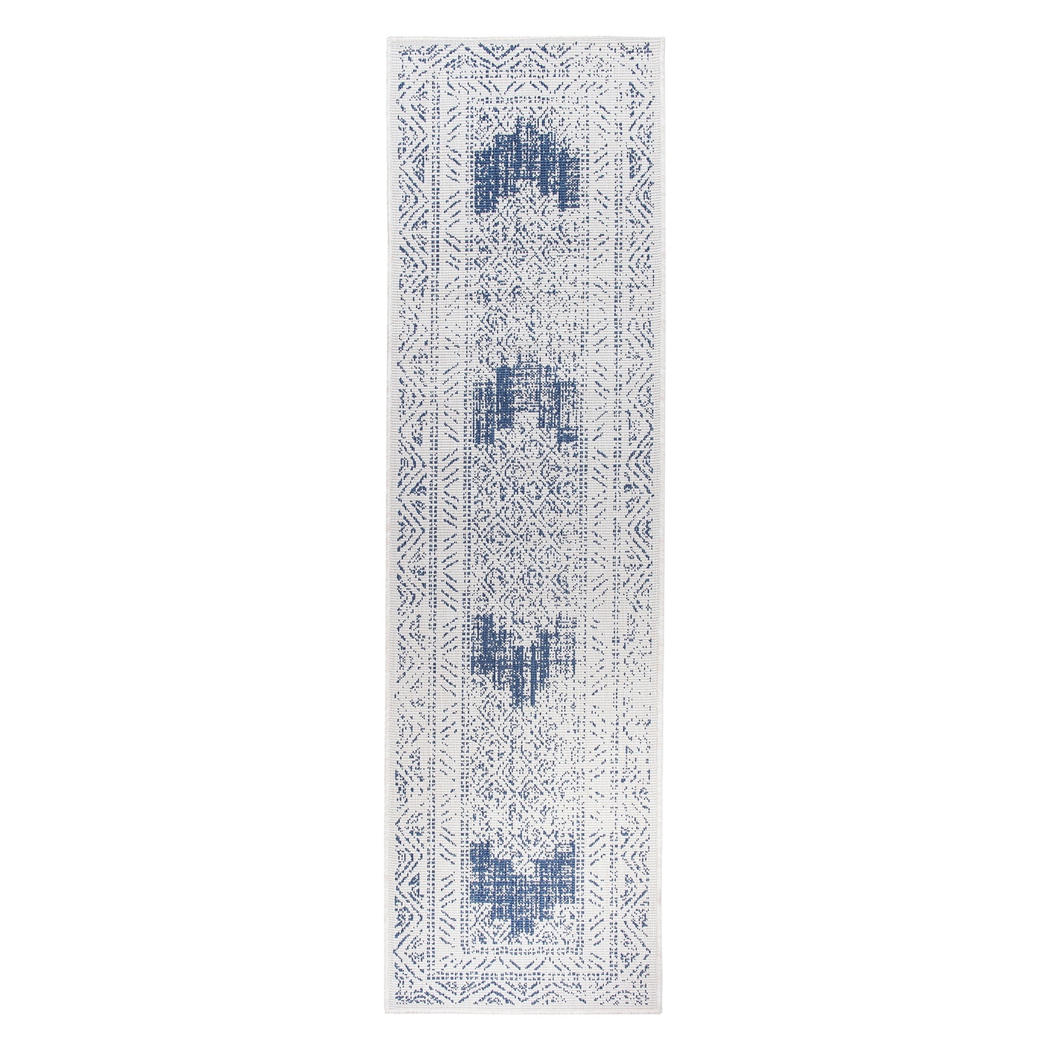 World Rug Gallery Transitional Bohemian Weather Resistant Reversible Indoor/Outdoor Area Rug - Blue 2'x7'