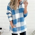 thumbnail image 2 of XuJwPNcy 1/4 Zip Sherpa Pullover Womens Plaid Long Sweatshirt Fuzzy Fleece Quarter Zip Pullover Oversized Zip up Clothes（Blue,Medium), 2 of 5