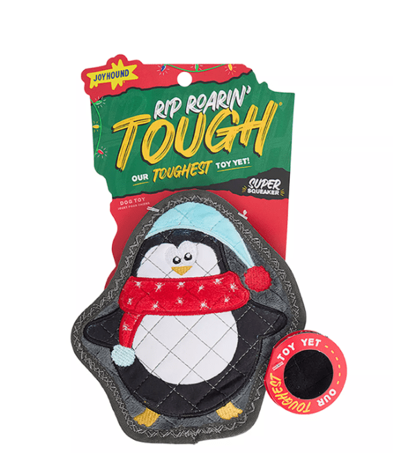 Christmas Dog Toy Joyhound Rip Roarin' Tough Plush Penguin Holiday Squeaker Dog Toy - Aggressive Chewers