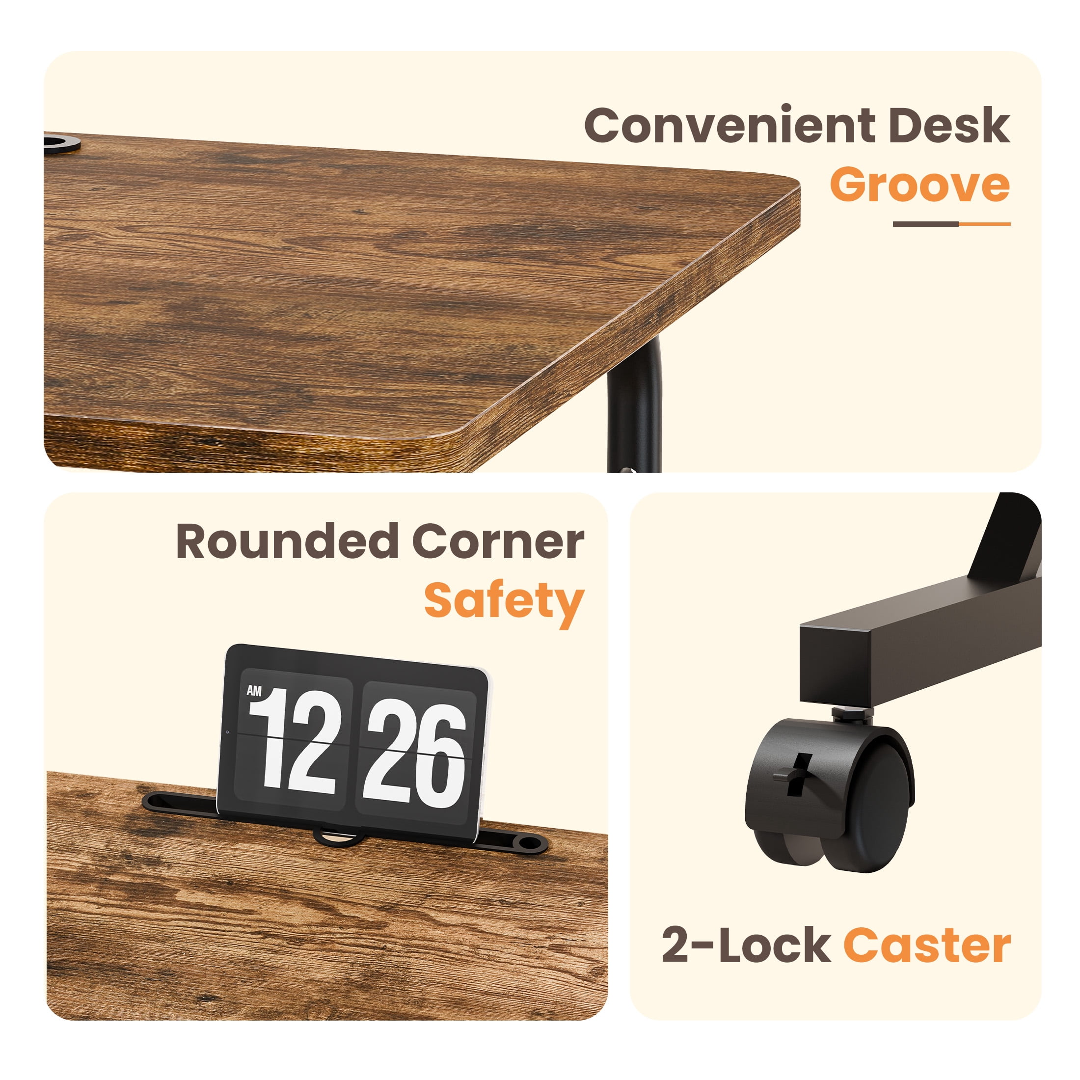 EDX Small Height Adjustable Standing Desk with Wheels, Mobile Rolling Computer Desk for Home Office, Sit Stand Laptop Desk for Walking Pad, Rustic Brown