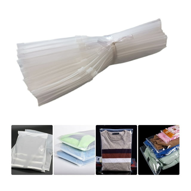 50pcs Clear Plastic Bags, Clear Bags Cellophane Bags with Zipper Double Side Transparent for Better Storage and Carrying