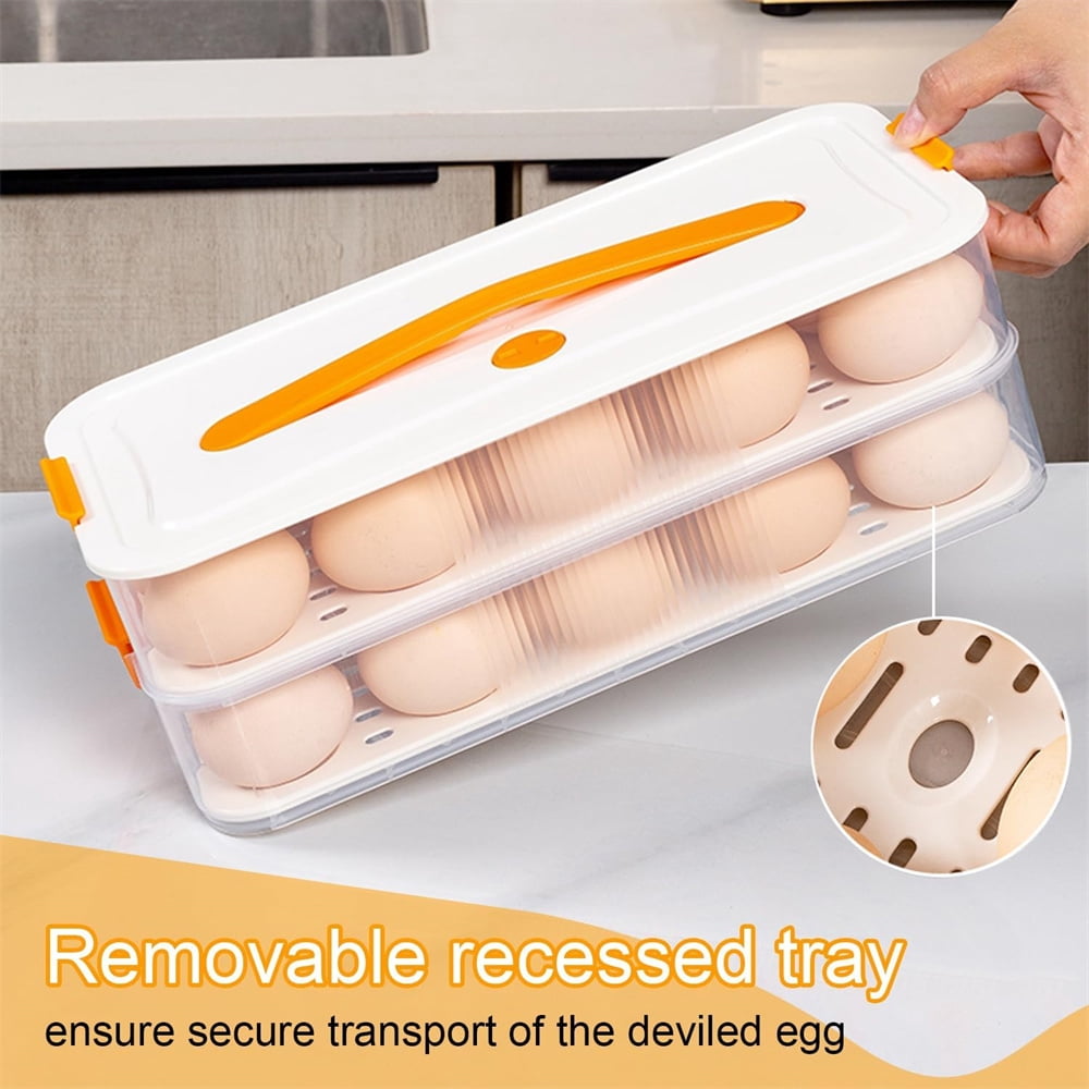 NOGIS Deviled Egg Containers with Lid, Clear Storage Egg Platter for Devil Egg, Deviled Egg Tray Carrier with Handle, Deviled Egg Carrier Tray Stackable Portable Egg Holder for Party Picnic