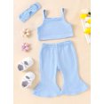 thumbnail image 5 of Aojekbee Baby Girl Summer Outfits Solid Color Ribbed Sleeveless Tank Tops Flare Pants Headband 3Pcs Clothes Set, 5 of 10