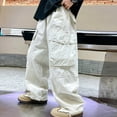 thumbnail image 6 of Cargo Pants Kids Fashion Cargo Jogger Pants Stretch Elastic Waist White Cargo with Pocket Cute Outfits for Girls 10-11 Years, 6 of 6