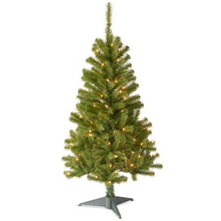 National Tree Company Pre-Lit Artificial Christmas Tree, Green, Canadian Fir Grande, Clear Lights, Includes Stand, 4 Feet