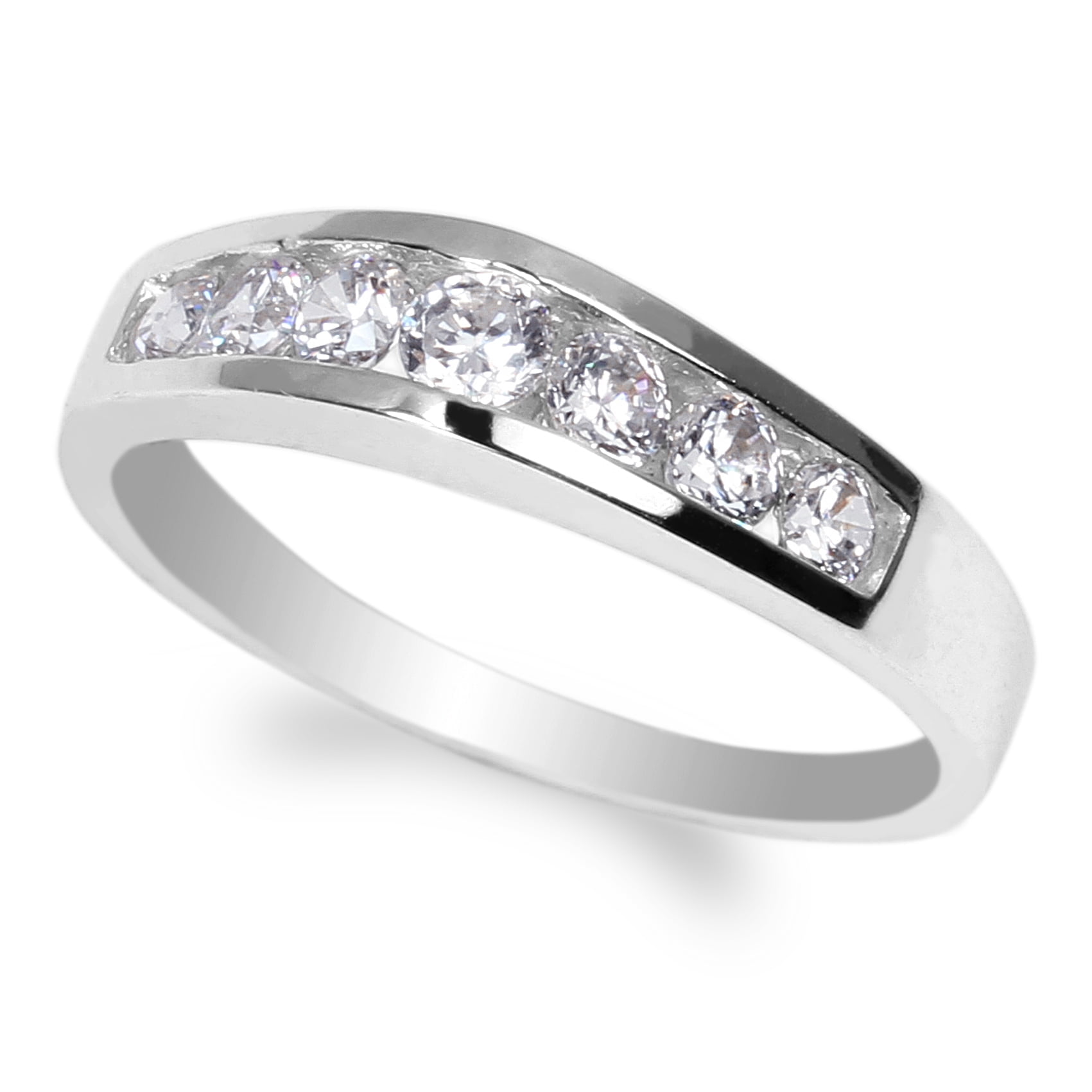 JamesJenny Ladies White Gold Plated Round CZ Fashion Band Ring Size 4-10 JamesJenny Ladies White Gold Plated Round CZ Fashion Band Ring Size 4-10
