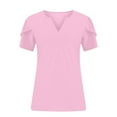thumbnail image 4 of Dagegui Womens Plus Size T-Shirts V Neck Notch Petal Sleeve Shirts Solid Casual Tunic Blouse Summer Loose Fit Tops Pink XL-5XL, 4 of 5