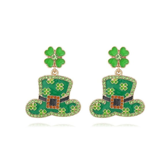 QDDollarsFun Green Leaf Hat Earrings, Irish Leaf Hat Dangle Earrings for Women, Bohemian St. Patrick's Day Vacation Earrings for Ladies, Cute Green Leaf Statement Earrings Summer Boho Jewelry