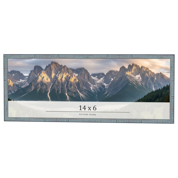 14x6 Frame Blue Scuffed Farm Board Solid Wood Picture Frame Width 0.75 Inches | Interior Depth 0.5