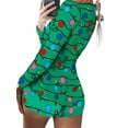 thumbnail image 2 of Women Long Sleeve Shorts Jumpsuit Christmas Printed U Neck Bodysuit, 2 of 9