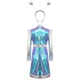 thumbnail image 5 of LiiYii Girls Alien Outfit Kids Party Fancy Dress Ups Outfits Glossy Dress with Arm Sleeve Hair Hoop Set Blue 16, 5 of 7