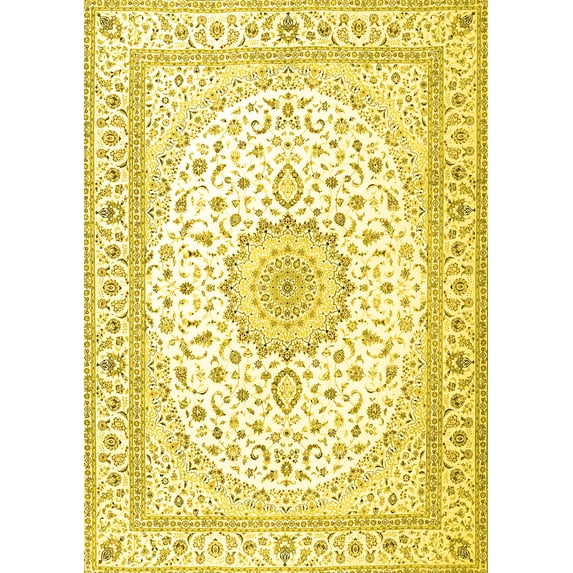 Ahgly Company Machine Washable Indoor Rectangle Medallion Yellow Traditional Area Rugs, 7' x 9'