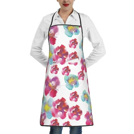 

Pofeuu Watercolor Flowers Print Aprons with Pockets Cute Aprons for Kitchen Cooking Server Barber Chef Apron