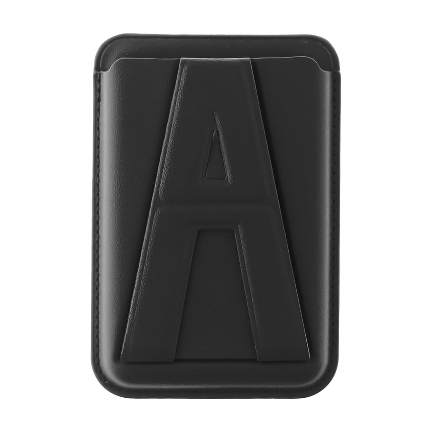 A Design Leather Magnetic Card Wallet Holder with Built-In Stand - Black