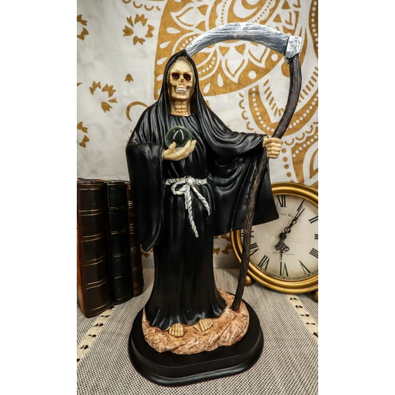 Ebros Gift 12.75" Black Tunic Robe Holy Santa Muerte Holding Scythe