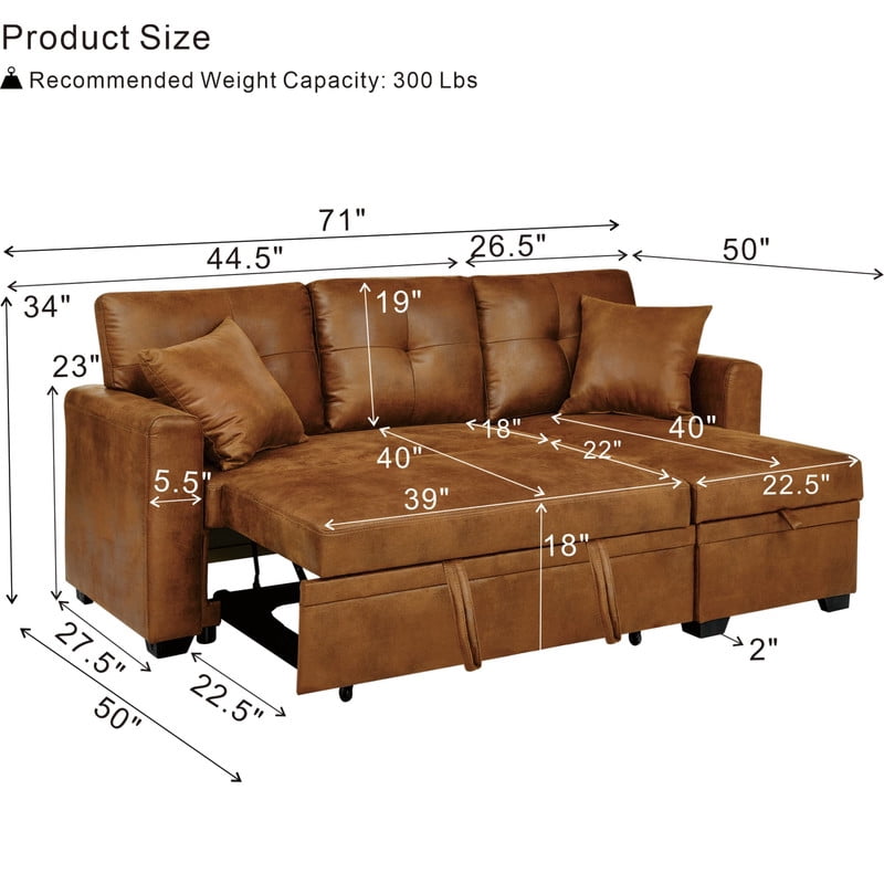 L-Shaped Sectional Sofa with Pull-Out Bed and Reversible Chaise, Convertible Sleeper Sofa Bed Modern Couch Bed for Living Room Apartment