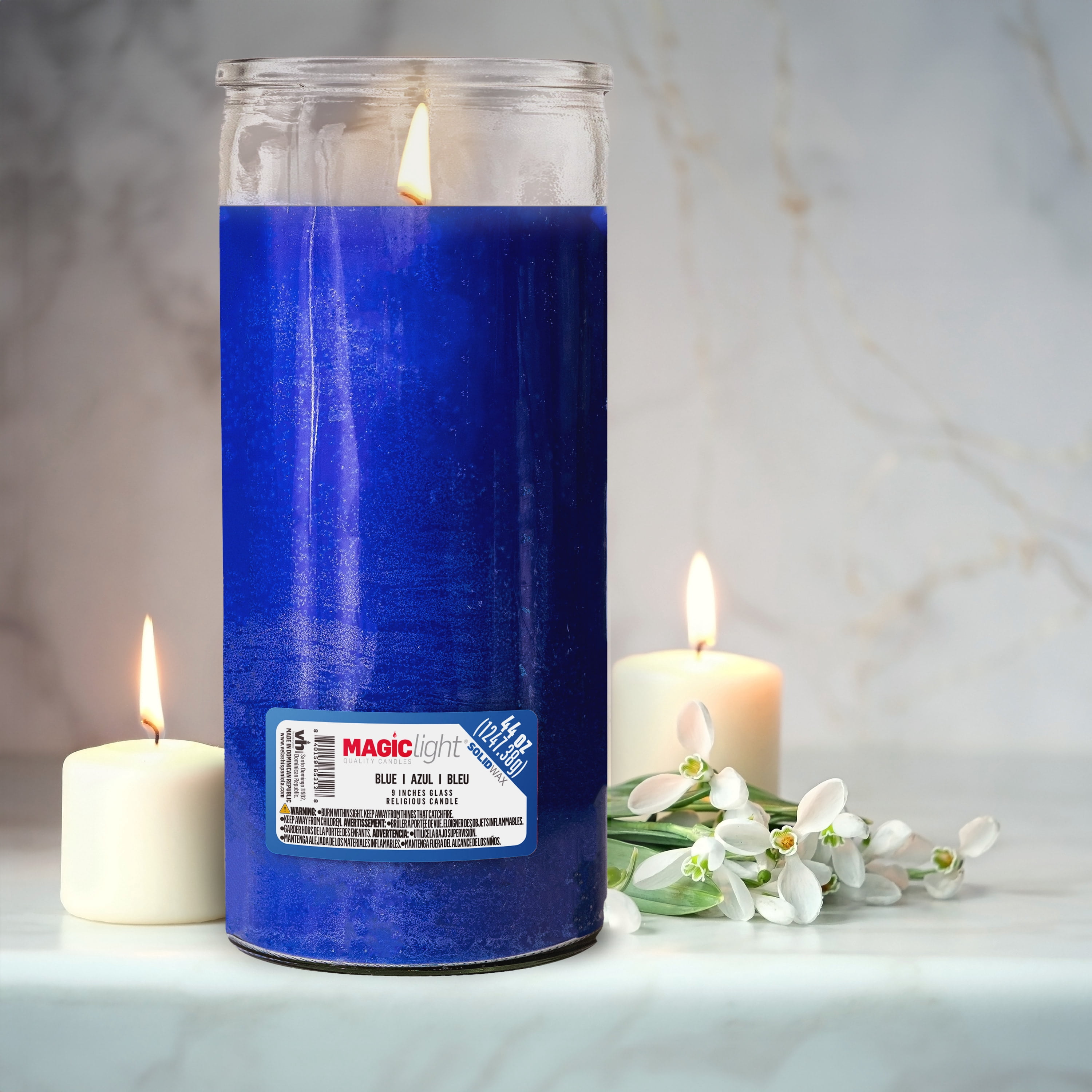 (2 pack) MagicLight Religious Candles 44 oz - Clear Glass Jar, Unscented Blue Wax