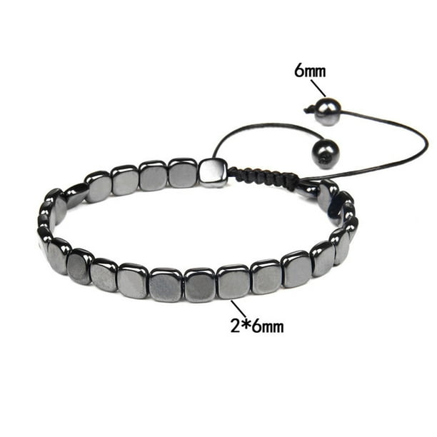 Pulsera magnética de piedra biliar negra, piedra energética para la salud, pulsera tejida retro
