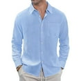 thumbnail image 2 of Men's Linen Shirts Casual Button Down Long Sleeve Shirt Solid Spread Collar Summer Beach Shirts with Pocket 04-Sky Blue XL, 2 of 3
