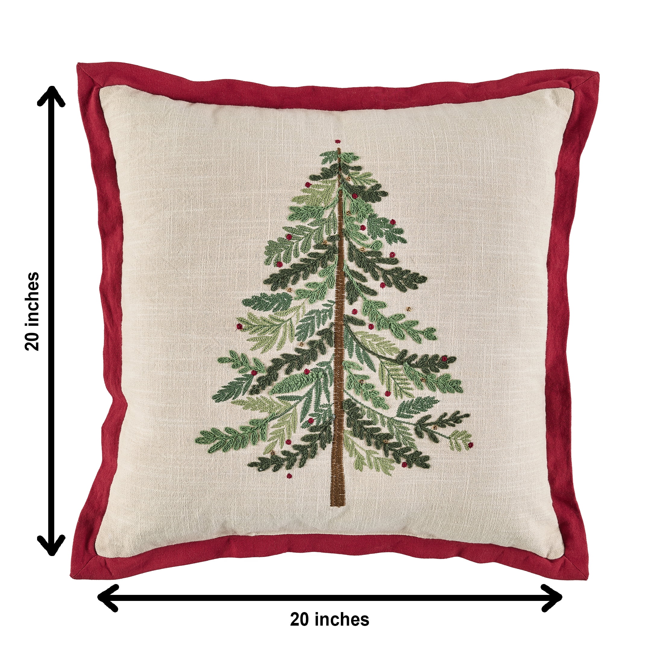 Better Homes & Gardens 20 in x 20 in Embroidered Holiday Tree Throw Pillow, Red/Multi