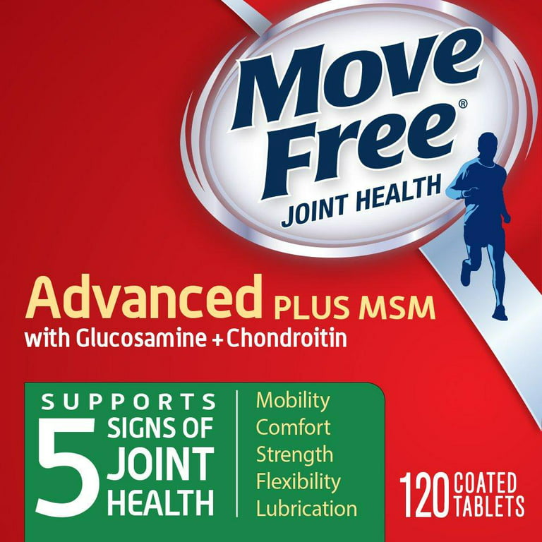 Move Free Advanced Glucosamine Chondroitin plus MSM and Hyaluronic Acid Joint Health Supplement, Tablets - 120 Count
