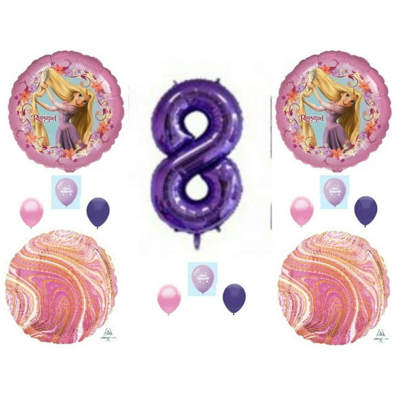 Eighth 8th Birthday Tangled Rapunzel balloons Decoration Princess Castle long hair