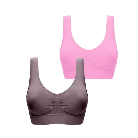 ATOYSOY 2 Pack Plus Size Sports Bra Everyday Bra Yoga Activewear Breathable Push Up Bralette Teens Clearance Comfort Bra Workout Underwear Wireless Ruched Tank Tops Pink XL