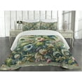 thumbnail image 2 of Ambesonne Jungle Floral Quilted Coverlet 3 Pcs, Medieval Style Bloom, King Size, Green Multicolor, 2 of 4