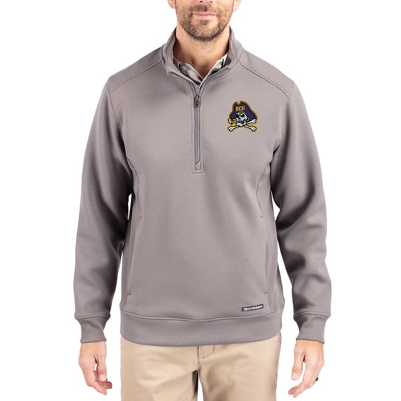 Men's-Cutter & Buck  Gray ECU Pirates Roam Eco Recycled Quarter-Zip Pullover