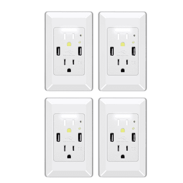 Night Light Outlet,NineLeaf 4.2A High Speed Duplex Receptacle with 2 USB Electrical ,Auto Nightlight Sensor and Wall Plates for Home Office Dorm Room,White,4 Pack