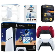 Sony PlayStation 5 Astro Bot Slim Digital Bundle with Disc Drive, Extra Controller, MightySkins Voucher and 2 Year Extended Warranty - Volcanic Red
