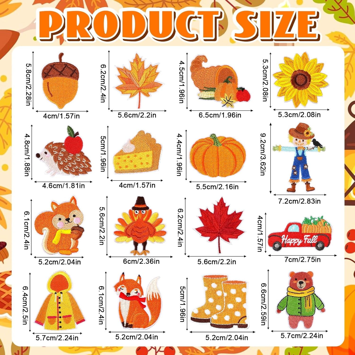 AP 60pcs Fall Autumn Iron on Patches Random Assorted Thanksgiving Day Embroidered Sew Applique Repair Patch Fall Leaf Pumpkin Turkey Maple Leaves Gnome Acorn DIY Crafts for Clothing Jacket Jeans