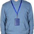 thumbnail image 6 of Uxcell Badge Holder 11x7.4cm Vertical PU ID Card Holder with Rivet Detachable Neck Lanyard Blue Pack of 2, 6 of 6