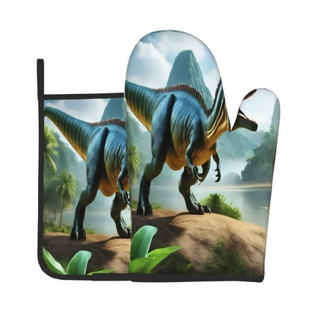 

Bingfone Lake Forest Dinosaur A Print Oven Mitts Pot Holders Set 2 PCS for Kitchen for Cooking Grilling Baking BBQ Pot Holders Cook Essentials