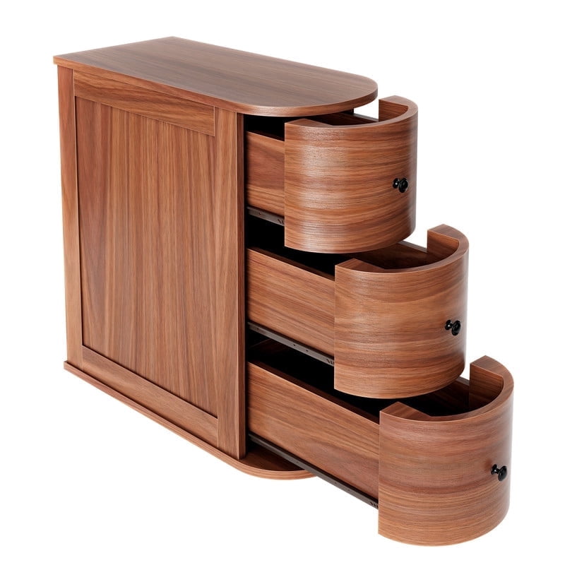 Walsunny Solid End Table with 3 Drawers, Narrow Sofa Side Table with Storage, Vintage Slim Bedside Table Curved Wood Side Table for Living Room, Entryway, Bedroom, Cherry Finish