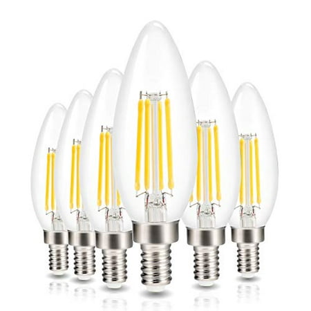

Led Candelabra Light Bulb Filament Vintage Edison Chandelier Dimmable Bulbs 40 Watt Equivalent Warm White 2700k 400 Lumen E12 Base 6 Pack