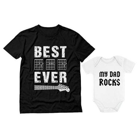 

Best Dad Ever and Baby Matching Set Dad Rocks Bodysuit Guitarist Father T-Shirt Baby White 6M (3-6M) / Dad Black XX-Large