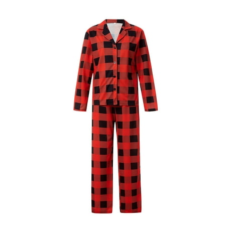

Peyakidsaa Family Matching Nightwear Set Christmas Pajamas Red Long Sleeve Plaid Printed Pattern Tops and Pants