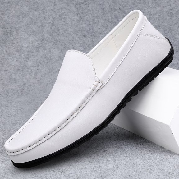 Pure White Slip-On Hand Stitched Casual Driving Loafers