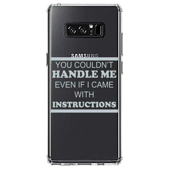 DistinctInk Clear Shockproof Hybrid Case for Samsung Galaxy Note 8 - TPU Bumper Acrylic Back Tempered Glass Screen Protector - You Couldn't Handle Me If I Came With Instructions