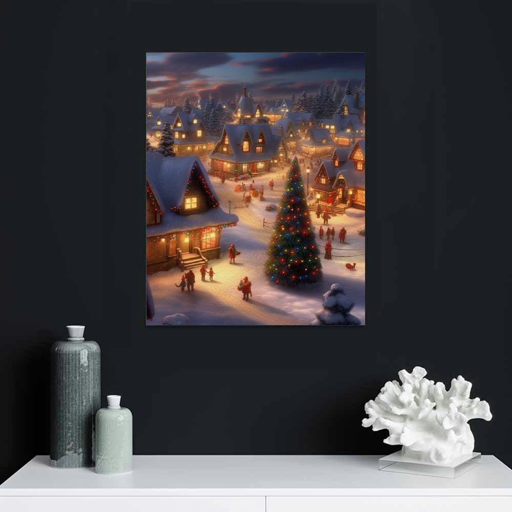 COMIO Merry Christmas Canvas Wall Art Christmas Village Christmas Art Print Merry Christmas Print Christmas Village Poster Christmas Tree Canvas Pictures Vintage Christmas Paintings Room